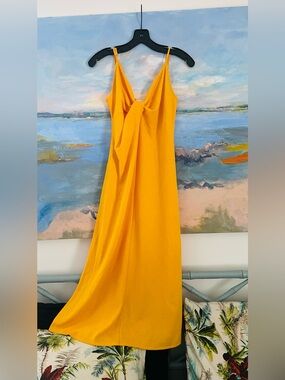 H&M Golden Yellow Twist-Front Maxi Slip Dress